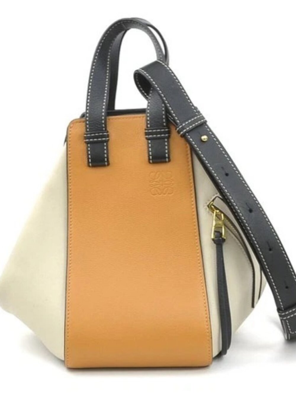 Auth LOEWE Hammock Small Handbag Shoulder Bag Brown/Greige/Black Leather e60774k